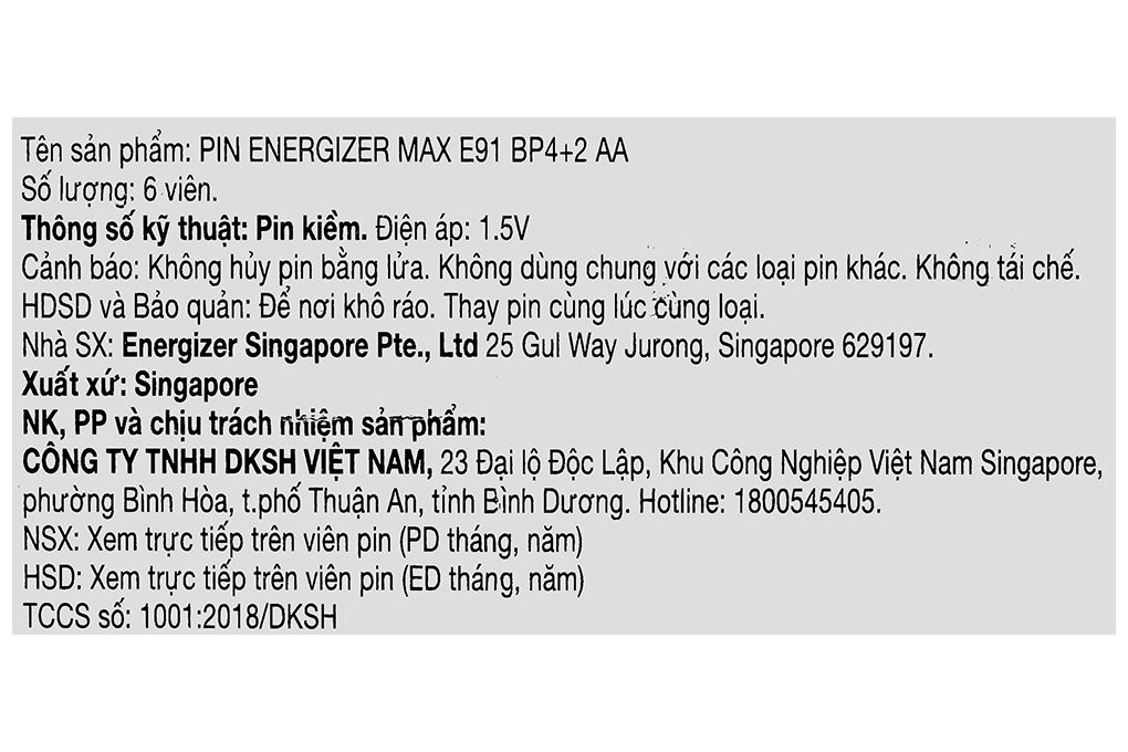 Pin AA 6 viên Energizer Max E91BP4+2 Màu Đen - Đỏ