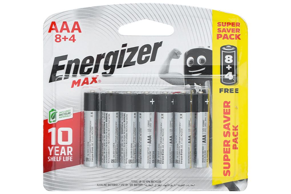 Pin AAA 12 viên Energizer Max E92BP8+4 Màu Đen - Đỏ