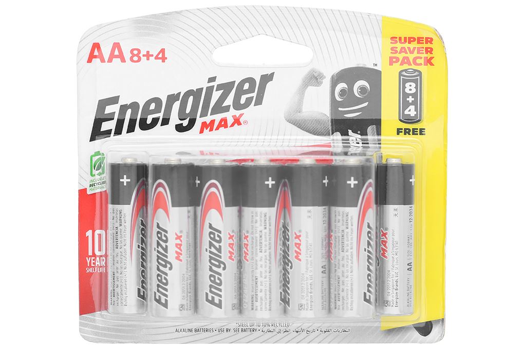 Pin AA 12 viên Energizer Max E91BP8+4 Màu Đen - Đỏ