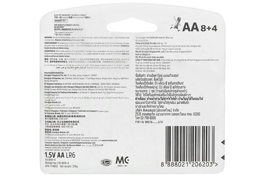 Pin AA 12 viên Energizer Max E91BP8+4 Màu Đen - Đỏ