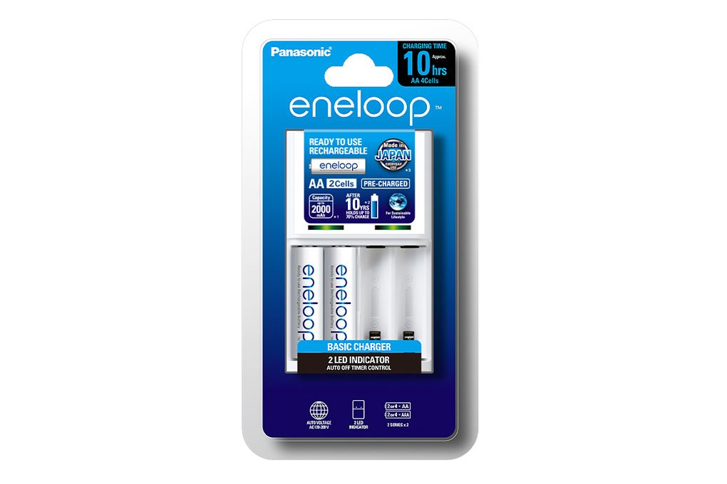 Bộ sạc tiêu chuẩn 10h Panasonic Eneloop K-KJ51 2000mAH (kèm pin AA 2 viên) Màu Trắng