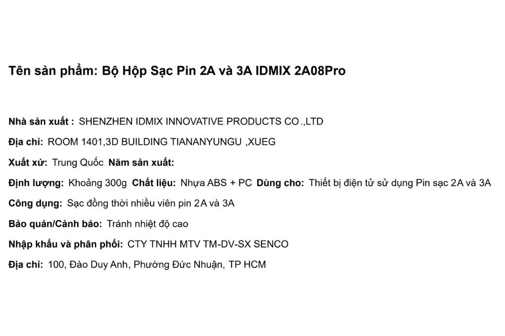 Bộ Hộp Sạc 2h IDMIX 2A08Pro Pin 2A và 3A - 5
