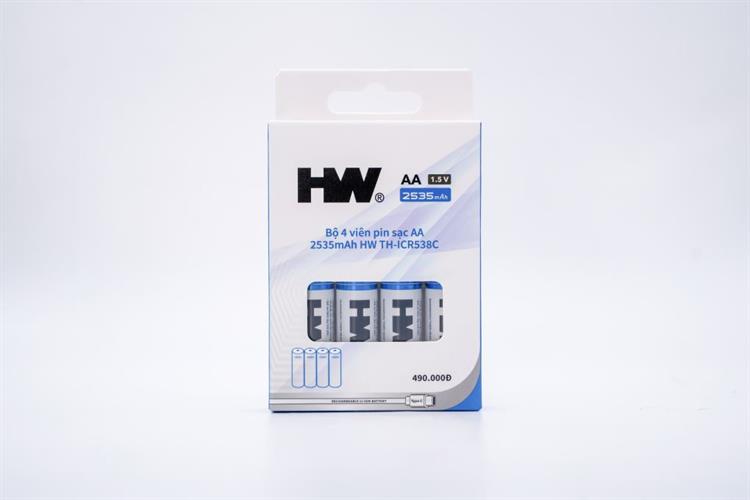 Bộ 4 viên pin sạc AA 2535mAh HW TH-ICR538C Màu Xanh Dương