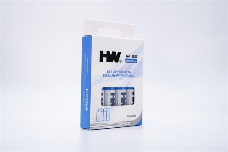 Bộ 4 viên pin sạc AA 2535mAh HW TH-ICR538C Màu Xanh Dương