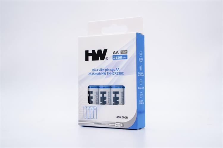 Bộ 4 viên pin sạc AA 2535mAh HW TH-ICR538C Màu Xanh Dương