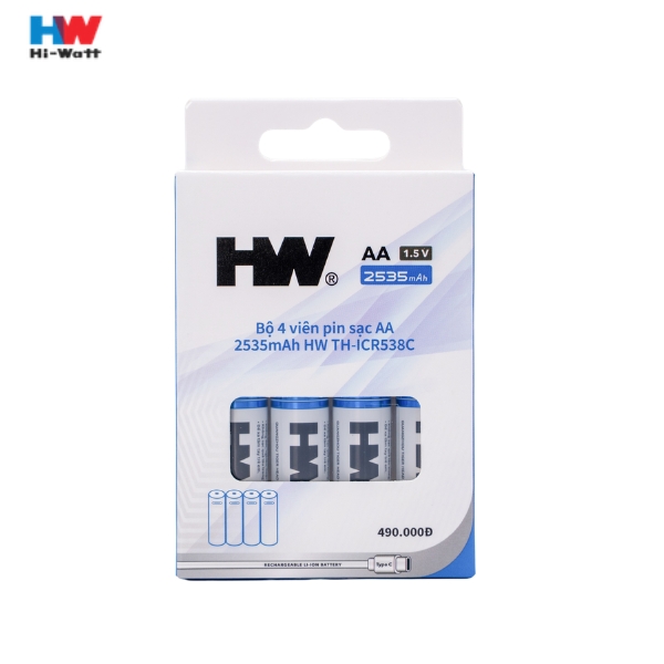 Bộ 4 viên pin sạc AA 2535mAh HW TH-ICR538C