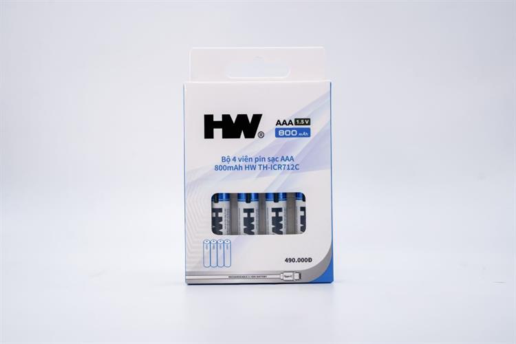 Bộ 4 viên pin sạc AAA 800mAh HW TH-ICR712C Màu Xanh Dương