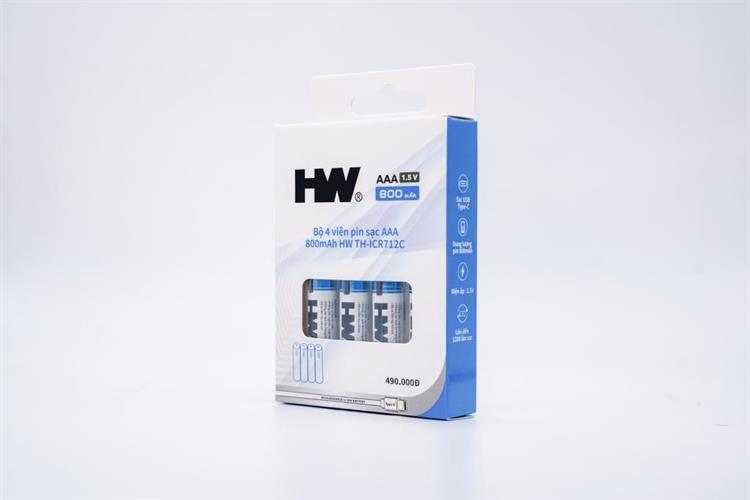 Bộ 4 viên pin sạc AAA 800mAh HW TH-ICR712C Màu Xanh Dương