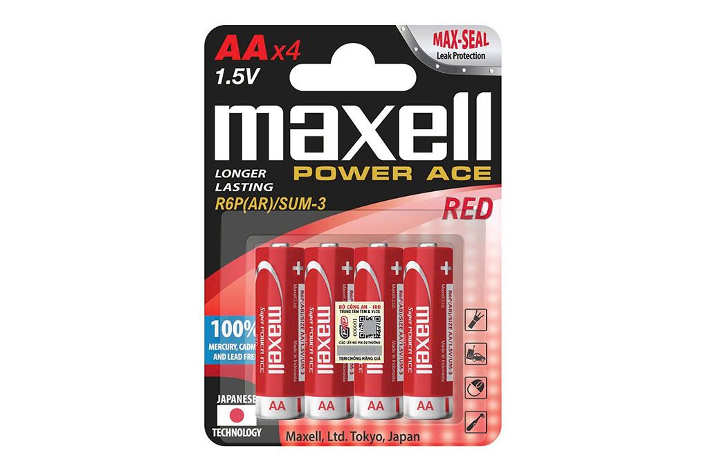 Pin AA 4 viên Zinc Carbon Maxell R6P Màu Đỏ