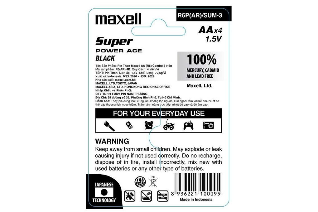 Pin AA 4 viên Zinc Carbon Maxell R6P Màu Đỏ
