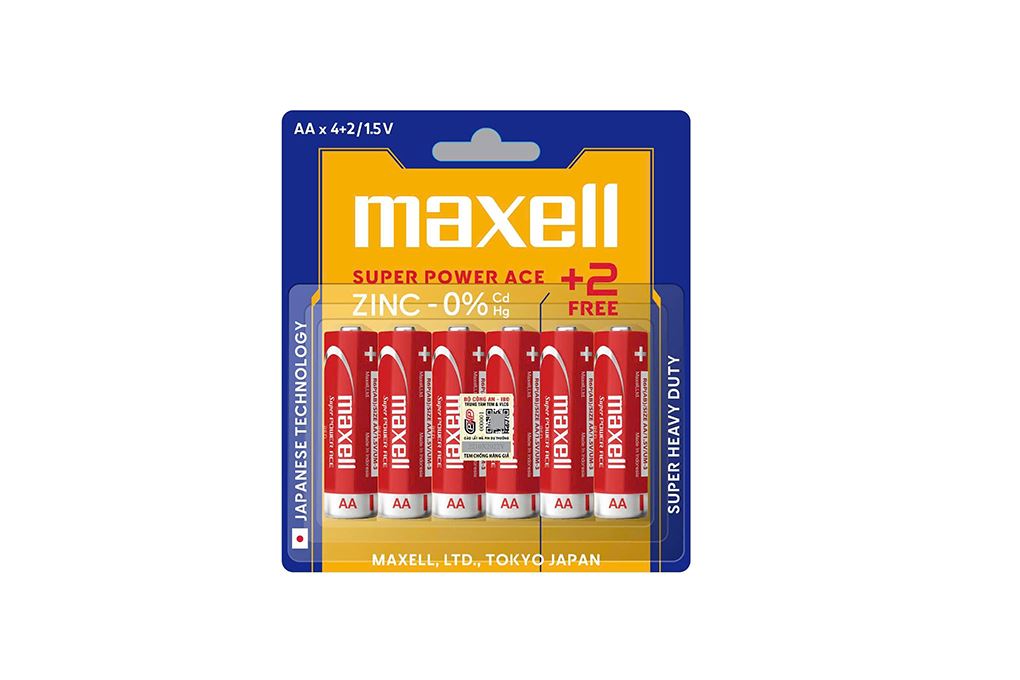 Pin AA 6 viên Zinc Carbon Maxell R6P Màu Đỏ