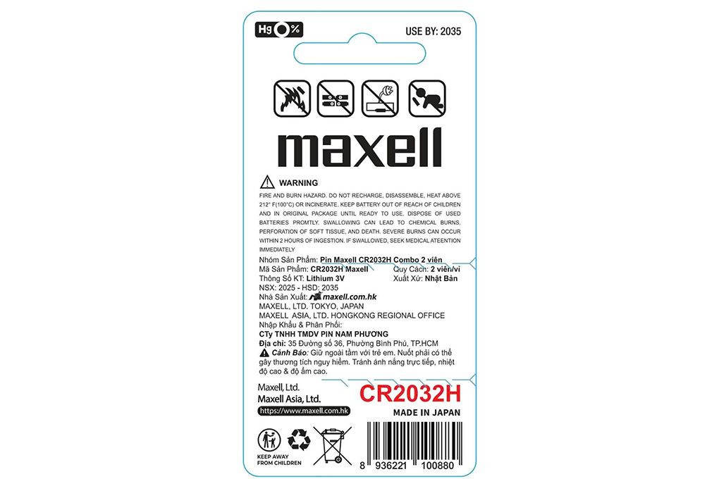 Pin Nút 2 viên Maxell CR2032H Màu Bạc