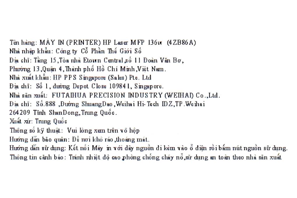 Máy in laser trắng đen đa năng HP LaserJet MFP 136w Wifi (4ZB86A) Màu Trắng
