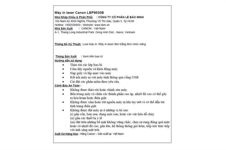 Máy in laser trắng đen đơn năng Canon LBP6030B Màu Đen