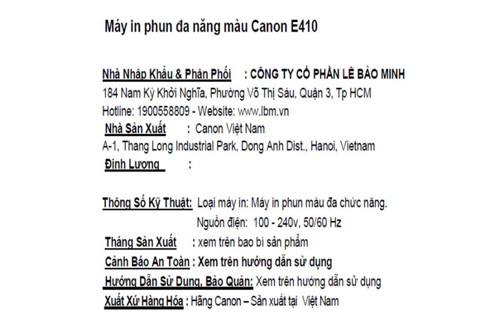 Máy in phun màu đa năng Canon E410 Màu Đen