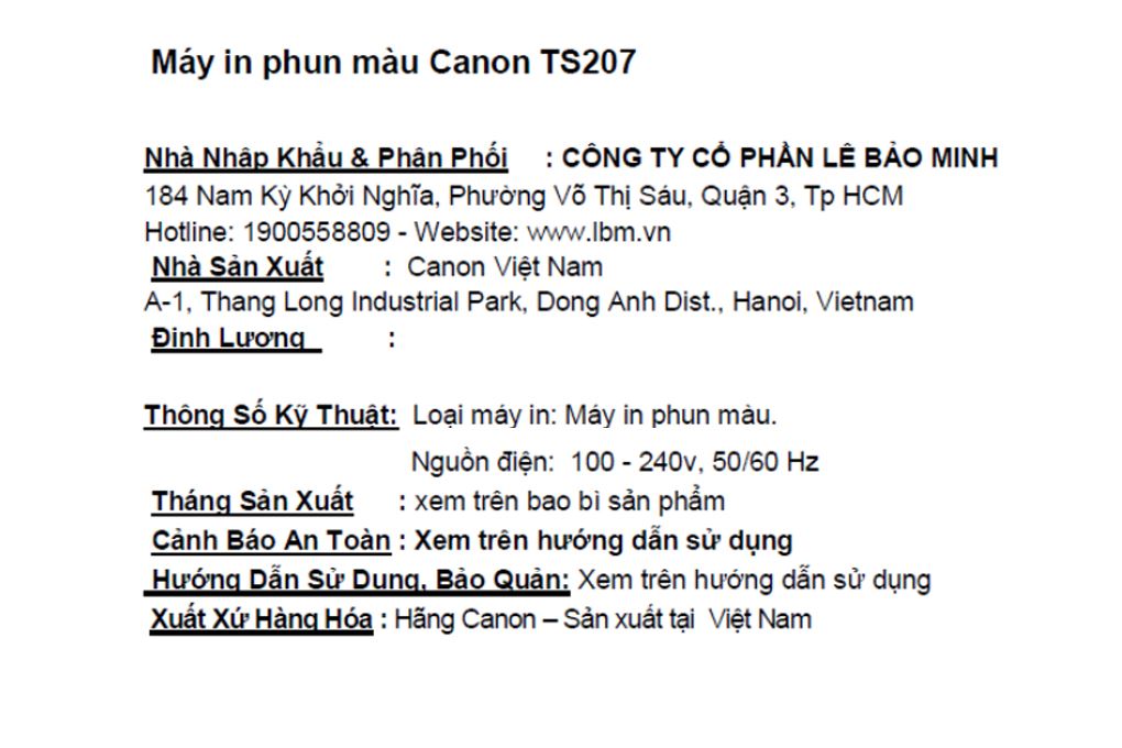 Máy in phun màu đơn năng Canon TS207 Màu Đen