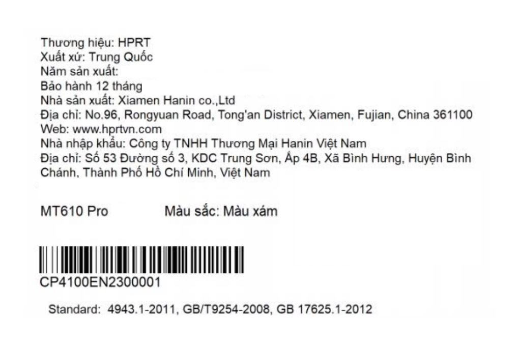 Máy in nhiệt di động HPRT MT610 Pro Màu Xám