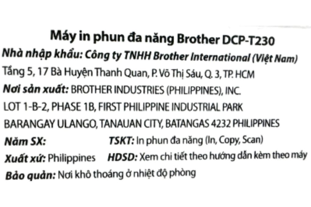Máy in phun màu đa năng Brother DCP-T230 Màu Đen