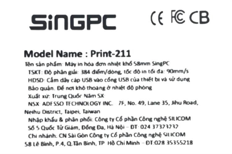 Máy in nhiệt SingPC Print-211 Màu Đen