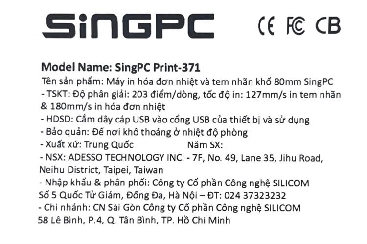 Máy in nhiệt SingPC Print-371 Màu Đen