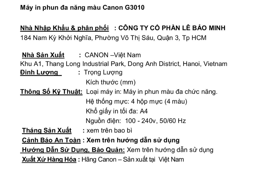 Máy in phun màu đa năng Canon G3010 Wifi Màu Đen