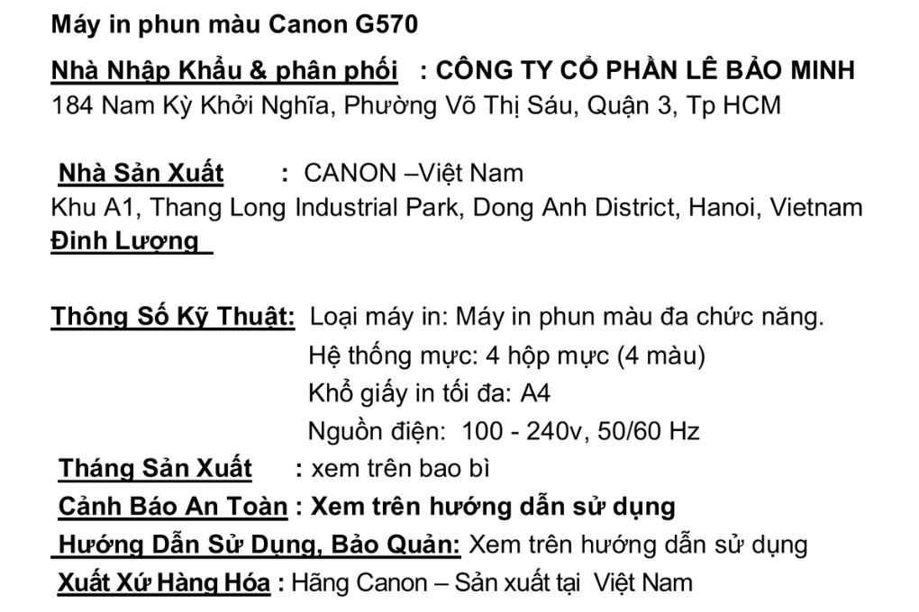 Máy in phun màu đơn năng Canon G570 Wifi Màu Đen
