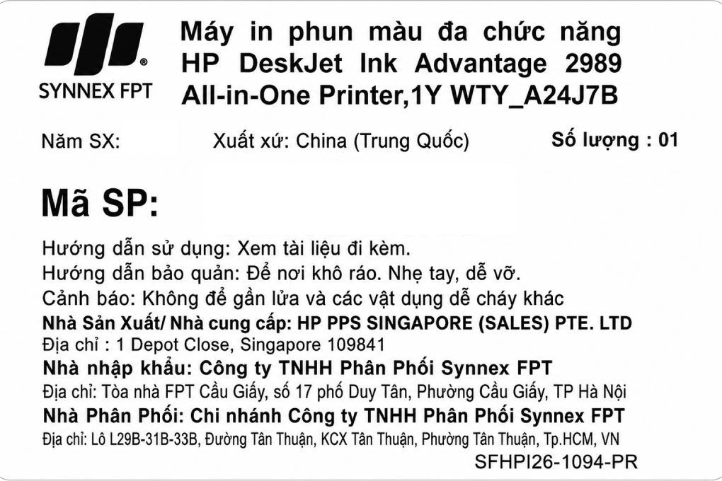 Máy in phun màu đa năng HP HP DeskJet Ink Advantage 2989 Wifi (A24J7B) Màu Trắng
