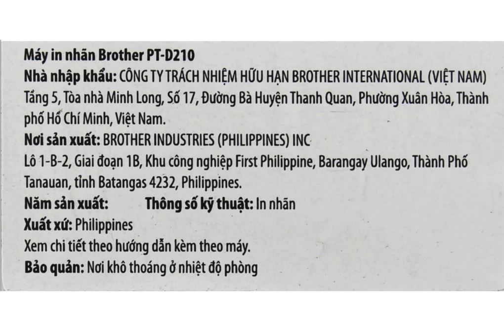 Máy in nhãn Brother PT-D210 Màu Trắng