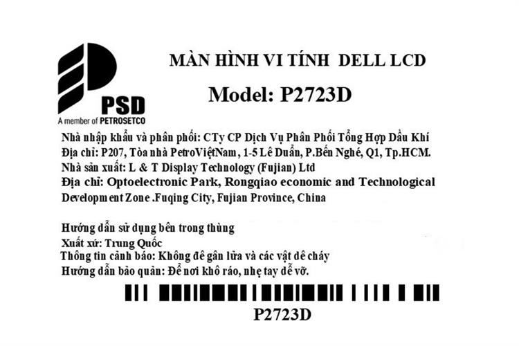 Màn hình Dell P2723D 27 inch 2K/IPS/60Hz/5ms/DisplayPort Màu Bạc