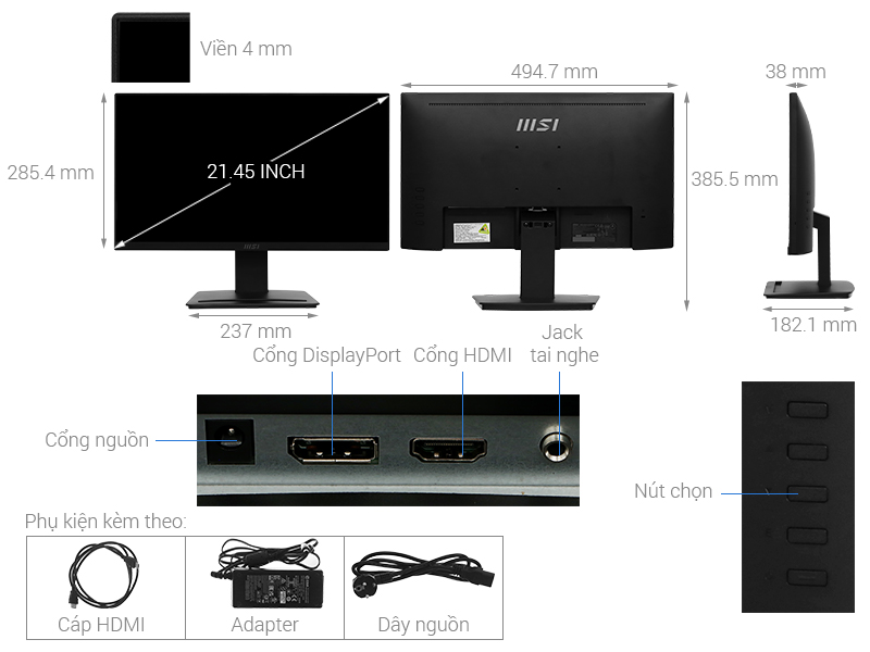 Màn hình MSI PRO MP223 E2 21.45 inch FHD/VA/100Hz/1ms