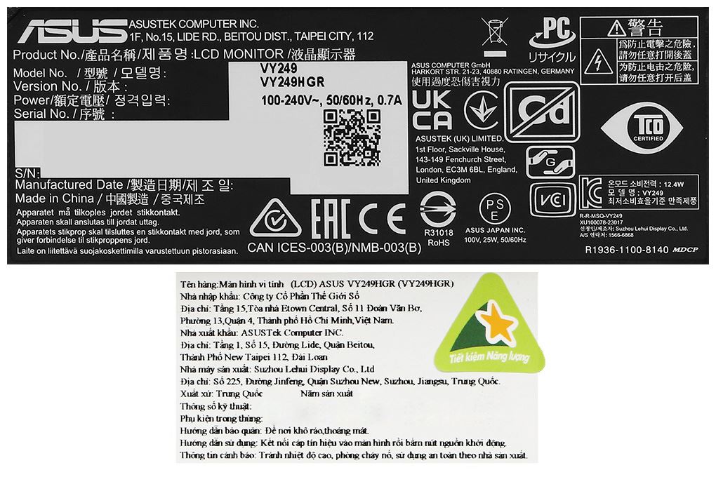 Màn hình Asus VY249HGR 23.8 inch FHD/IPS/120Hz/1ms Màu Đen