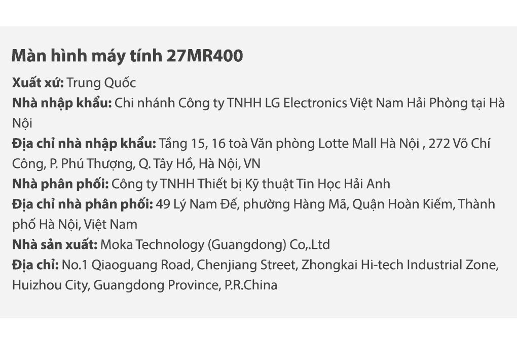 Màn hình LG 27MR400-B.ATVQ 27 inch FHD/IPS/100Hz/5ms Màu Đen