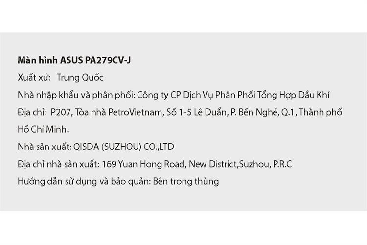 Màn hình Asus ProArt PA279CV-J 27 inch 4K/IPS/60Hz/5ms Màu Đen