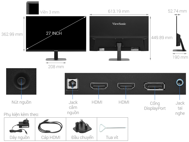 Màn hình Viewsonic VA2708-2K-MHD 27 inch 2K/IPS/100Hz/1ms