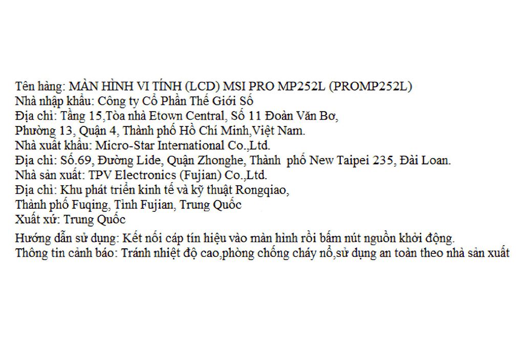 Màn hình MSI PRO MP252L 24.5 inch FHD/IPS/100Hz/1ms Màu Đen