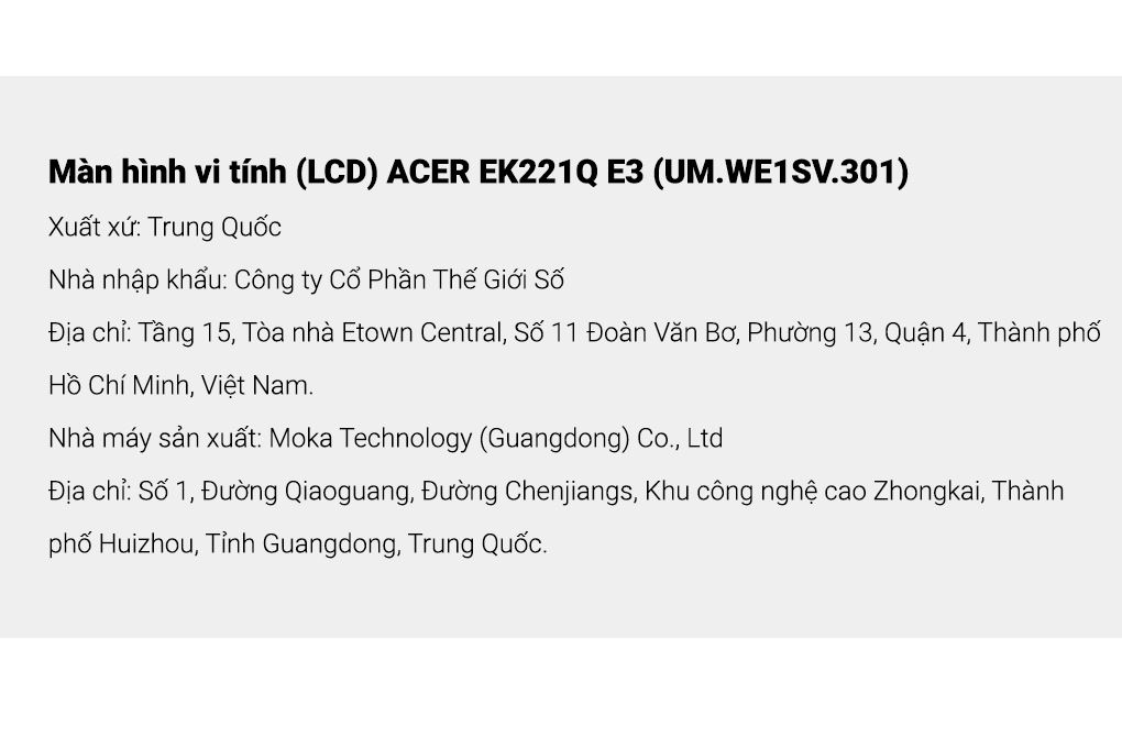 Màn hình Acer EK221Q E3 21.5 inch FHD/IPS/100Hz/5ms Màu Đen