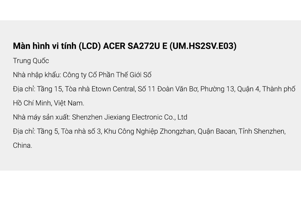 Màn hình Acer SA272U E 27 inch 2K/IPS/100Hz/4ms/Trắng Màu Trắng