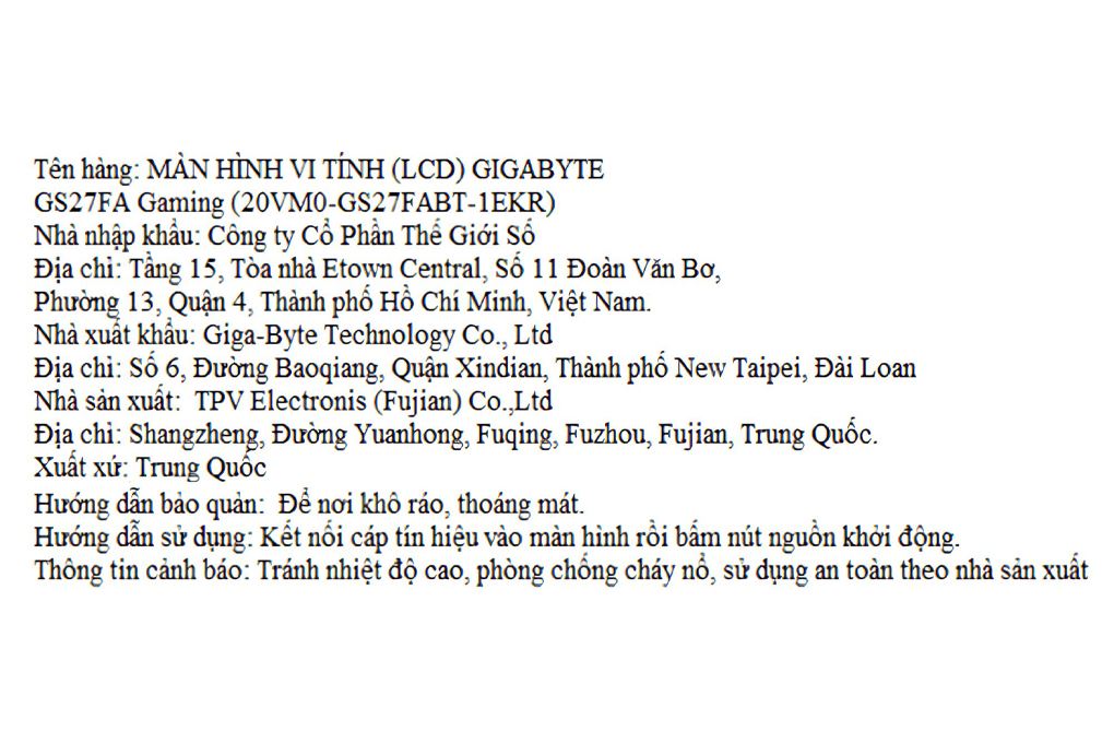 Màn hình Gaming GIGABYTE GS27FA (27 inch FHD, IPS, 180Hz, 1ms) Màu Đen