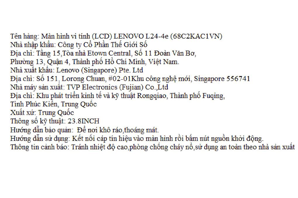 Màn hình Lenovo L24-4e 23.8 inch FHD/IPS/100Hz/4ms Màu Đen