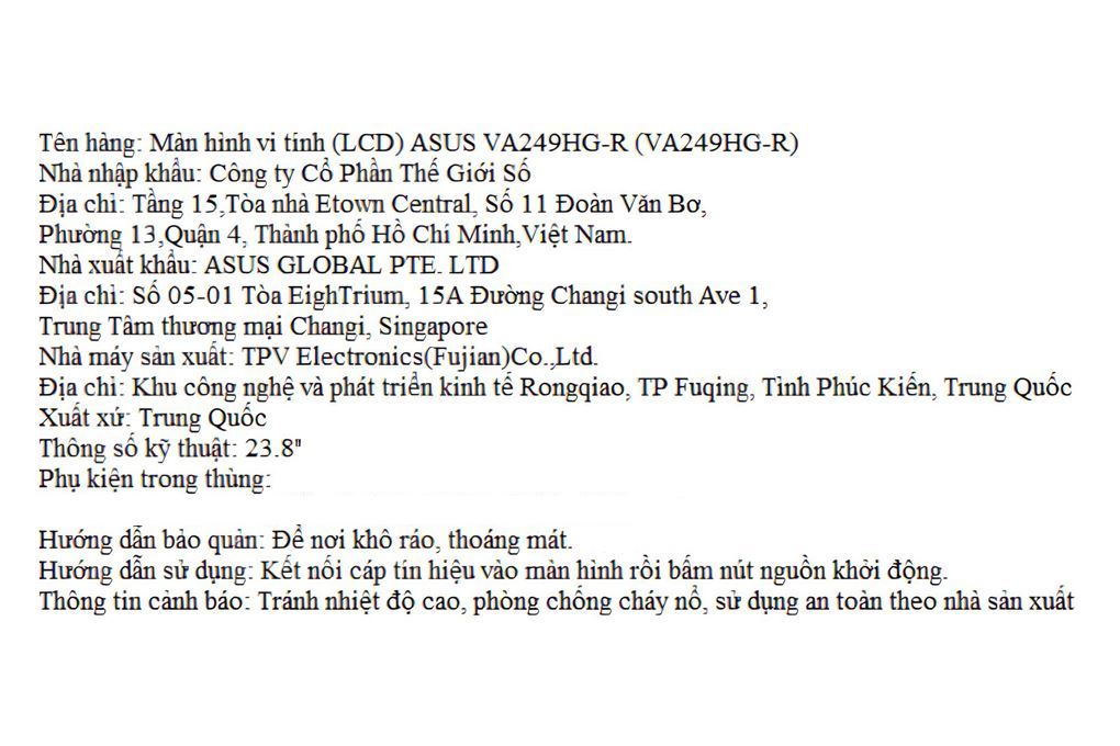 Màn hình Asus VA249HG-R 23.8 inch FHD/IPS/120Hz/1ms Màu Đen