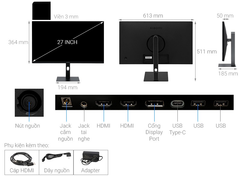 Màn hình Xiaomi A27Ui 27 inch 4K/IPS/60Hz/6ms