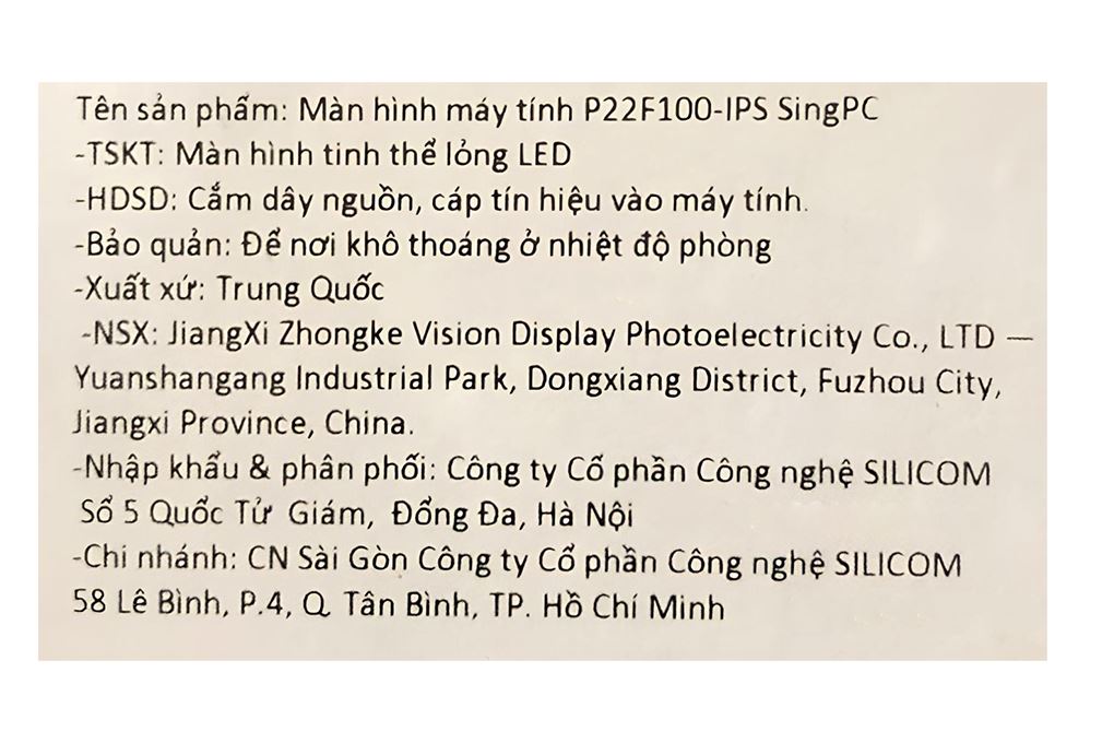 Màn hình SingPC P22F100-IPS 21.5 inch FHD/IPS/100Hz/5ms Màu Đen