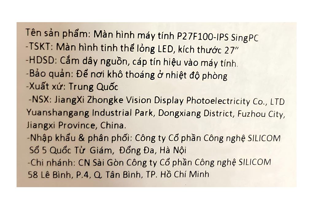 Màn hình SingPC P27F100-IPS 27 inch FHD/IPS/100Hz/5ms Màu Đen