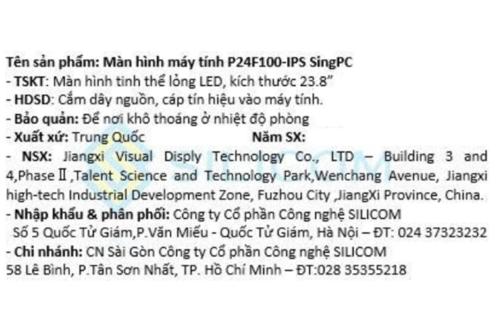 Màn hình SingPC P24F100-IPS (23.8 inch Full HD, IPS, 100Hz, 6.5ms) Màu Đen