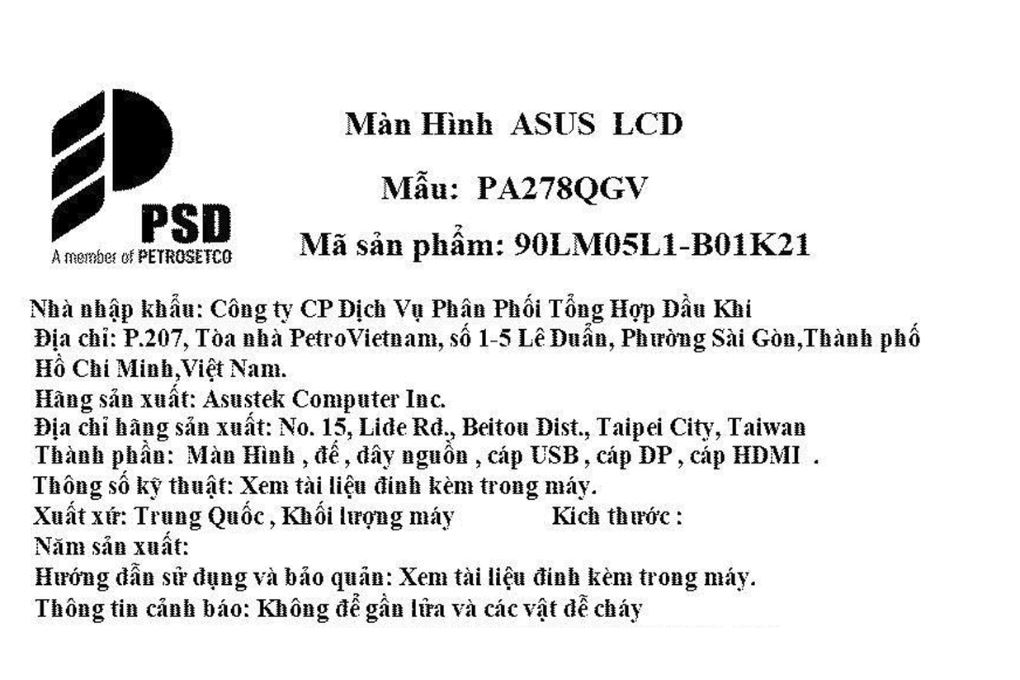 Màn hình Asus ProArt PA278QGV (27 inch 2K, IPS, 120Hz, 5ms) Màu Đen