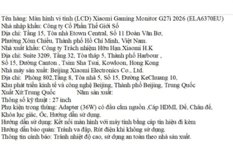 Màn hình Gaming Xiaomi G27i 2026 (27 inch Full HD, IPS, 200Hz, 1ms) Màu Đen