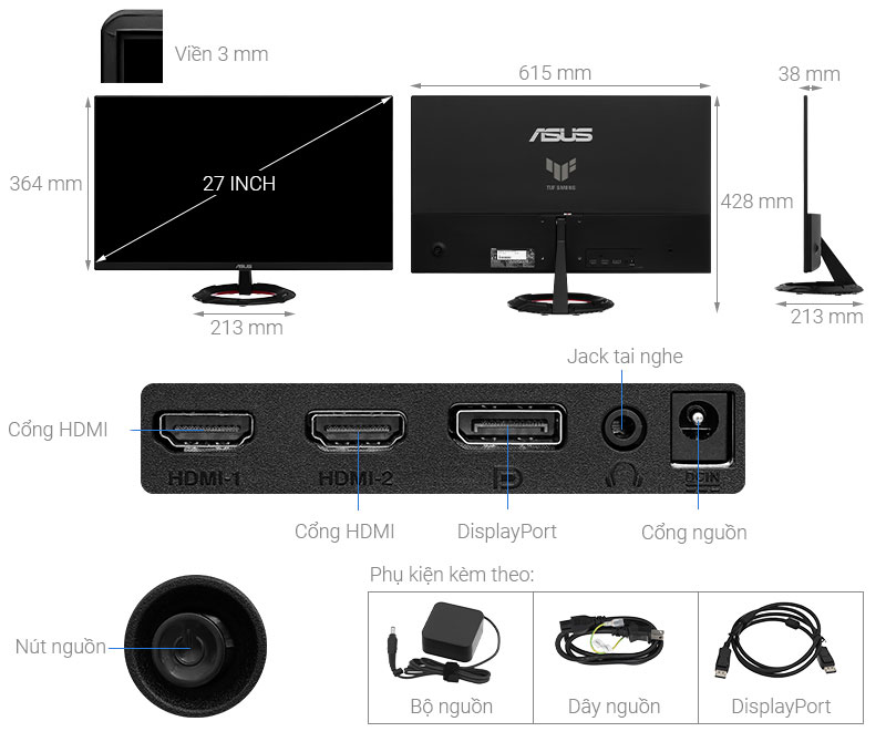 Màn hình Gaming Asus TUF VG279Q3R (27 inch, Full HD, Fast IPS, 180Hz, 1ms)