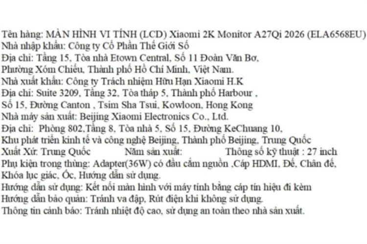 Màn hình Xiaomi A27Qi 2026 (27 inch, QHD, IPS, 120Hz, 6ms) Màu Đen