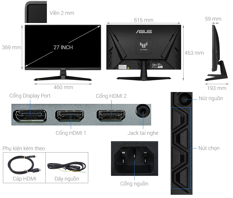 Màn hình Gaming Asus TUF Gaming VG27AQE5A (27 inch, QHD, IPS, 165Hz, 0.3ms)