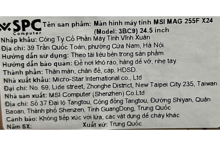 Màn hình Gaming MSI MAG 255F X24 (24.5 inch, Full HD, Rapid IPS, 240Hz, 0.5ms) Màu Đen